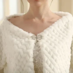 Mother's Wraps Elegant Keep Warm Long Sleeve Faux Fur Wedding Wraps With Pure Color For Wedding Fall