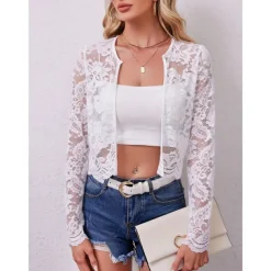 Mother's Wraps Elegant Sun Protection Long Sleeve Lace Wedding Wraps With Pure Color For Formal Summer