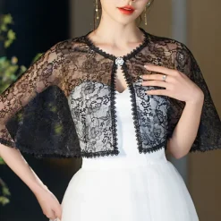 Mother's Wraps Elegant Sun Protection Short Sleeve Lace Wedding Wraps With Lace For Wedding Summer