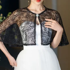 Mother's Wraps Elegant Sun Protection Short Sleeve Lace Wedding Wraps With Lace For Wedding Summer