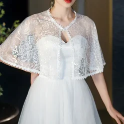Mother's Wraps Elegant Sun Protection Short Sleeve Lace Wedding Wraps With Lace For Wedding Summer