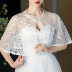 Mother's Wraps Elegant Sun Protection Short Sleeve Lace Wedding Wraps With Lace For Wedding Summer