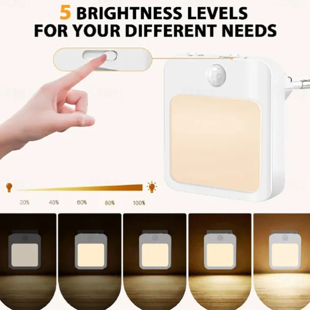 Motion Sensor Light LED Night Light Modes Switching Brightness Adjustable Just Plug In Outlet Light and Dark Sensor