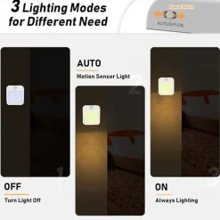 Motion Sensor Light LED Night Light Modes Switching Brightness Adjustable Just Plug In Outlet Light and Dark Sensor