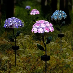 Motion Sensor Outdoor Lights LED Solar Light Artificial Hydrangea Simulation Flower Outdoor Waterproof Garden Lawn Stakes Lamps