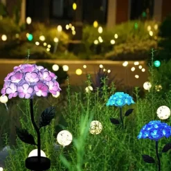 Motion Sensor Outdoor Lights LED Solar Light Artificial Hydrangea Simulation Flower Outdoor Waterproof Garden Lawn Stakes Lamps