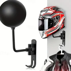 Motorcycle Helmet Wall Rack - 180° Rotating Metal Helmet Holder, Bike Helmet Display Stand, Mountable Hanger