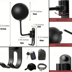 Motorcycle Helmet Wall Rack - 180° Rotating Metal Helmet Holder, Bike Helmet Display Stand, Mountable Hanger