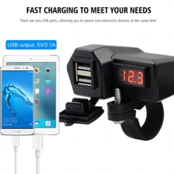 Motorcycle Mobile Phone Charger 3.4A Dual USB With Cigarette Lighter 10-24V With Voltage Display Meter Modification Accessories