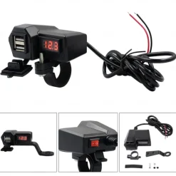 Motorcycle Mobile Phone Charger 3.4A Dual USB With Cigarette Lighter 10-24V With Voltage Display Meter Modification Accessories