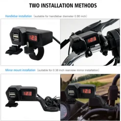 Motorcycle Mobile Phone Charger 3.4A Dual USB With Cigarette Lighter 10-24V With Voltage Display Meter Modification Accessories