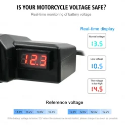 Motorcycle Mobile Phone Charger 3.4A Dual USB With Cigarette Lighter 10-24V With Voltage Display Meter Modification Accessories