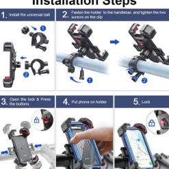 Motorcycle Phone Mount – Auto Lock Adjustable Bike Phone Holder for 4.7