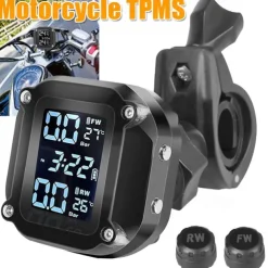 Motorcycle TPMS Motor Tire Pressure Tyre Temperature Monitoring Alarm System with 2 External Sensors