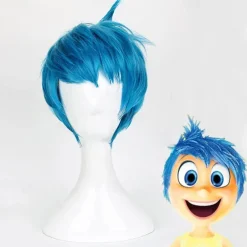 Movie Inside Out Joy Wig Short Blue Heat Resistant Hair Cosplay Costume Wigs Halloween Wigs