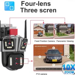 16MP 8K WiFi IP Camera 10X Zoom 4K Outdoor Security Camera Surveillance AI Track Four Lens Three Screen Mini Street Camera 360°
