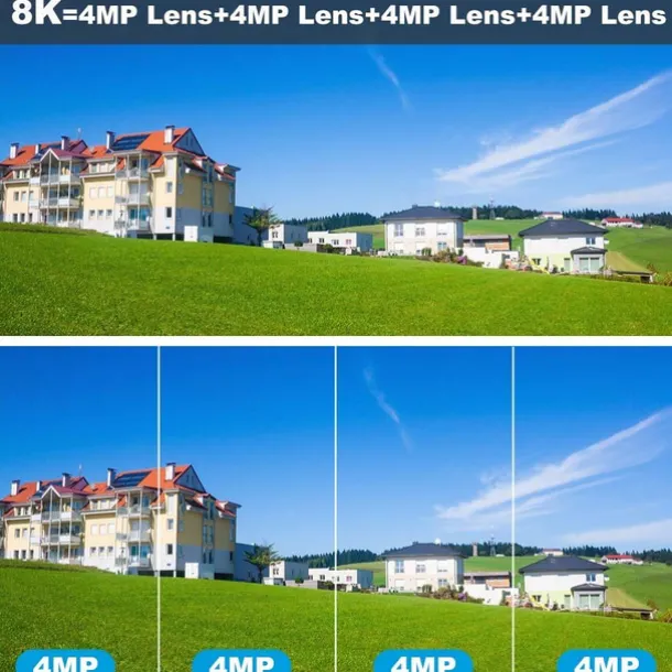 16MP 8K WiFi IP Camera 10X Zoom 4K Outdoor Security Camera Surveillance AI Track Four Lens Three Screen Mini Street Camera 360°