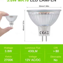 Mr16 LED Bulb 4W 3000K Warm White/6000K White 12V Low Voltage for Track Lights Fiber Optics Desk Lamps Spotlights with Glass Cover 1/10 Pcs