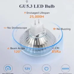 MR16 LED Bulbs GU5.3 Bi-Pin LED Bulbs Base Clear Glass Cover 12V 50W Halogen Equivalent Non-Dimmable 120 Degree Beam Angle 500LM for Landscape Spotlight Track Lights 10 Pcs