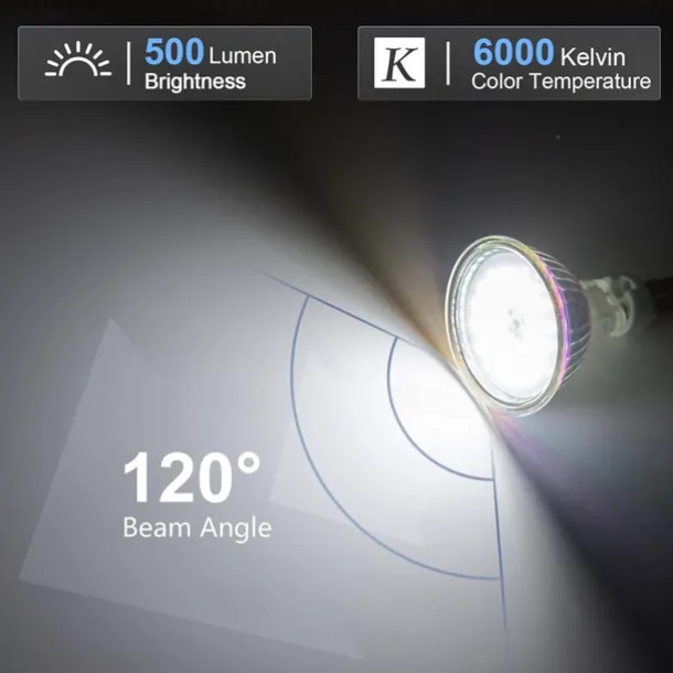 MR16 LED Bulbs GU5.3 Bi-Pin LED Bulbs Base Clear Glass Cover 12V 50W Halogen Equivalent Non-Dimmable 120 Degree Beam Angle 500LM for Landscape Spotlight Track Lights 10 Pcs