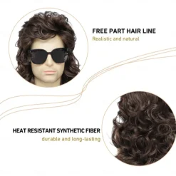Mullet Wig for Men 80s Wig Curly Wig for Men Women Carnival Costume Fashion Wig Fancy Party Accessories Wig