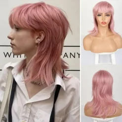 Mullet Wigs for Black Women Straight Wolf Cut Wig Mullet Wig Layered Mullet Wigs with Bangs Soft Synthetic Shag 80s 90s Mullet Wigs for Women Rocker Cosplay Wig Halloween Wigs