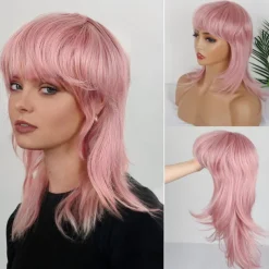 Mullet Wigs for Black Women Straight Wolf Cut Wig Mullet Wig Layered Mullet Wigs with Bangs Soft Synthetic Shag 80s 90s Mullet Wigs for Women Rocker Cosplay Wig Halloween Wigs