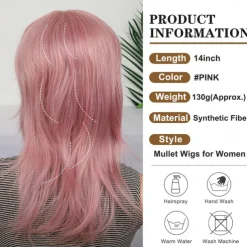 Mullet Wigs for Black Women Straight Wolf Cut Wig Mullet Wig Layered Mullet Wigs with Bangs Soft Synthetic Shag 80s 90s Mullet Wigs for Women Rocker Cosplay Wig Halloween Wigs