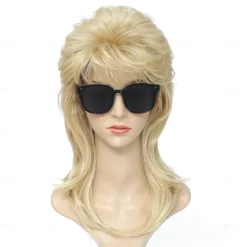 Mullet Wigs for Women Curly Soft Heat Resistant Shoulder Length Hair 80s Rocker Cosplay Halloween Wigs