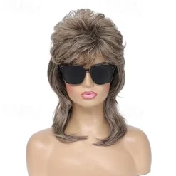 Mullet Wigs for Women Curly Soft Heat Resistant Shoulder Length Hair 80s Rocker Cosplay Halloween Wigs
