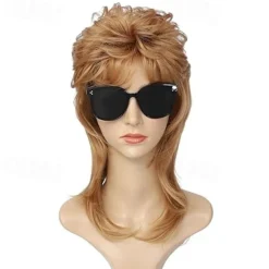 Mullet Wigs for Women Curly Soft Heat Resistant Shoulder Length Hair 80s Rocker Cosplay Halloween Wigs