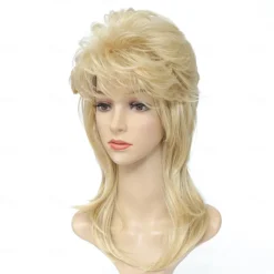 Mullet Wigs for Women Curly Soft Heat Resistant Shoulder Length Hair 80s Rocker Cosplay Halloween Wigs