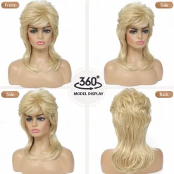 Mullet Wigs for Women Curly Soft Heat Resistant Shoulder Length Hair 80s Rocker Cosplay Halloween Wigs