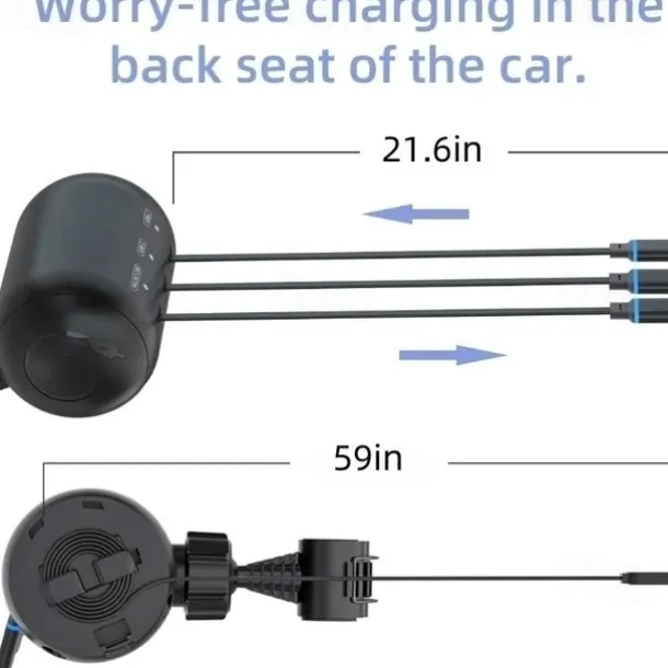 Multi Car Retractable Backseat 3 in 1 Car Charging Station Box Compatible with All Phones, for Uber Taxi Lyft Turo Ride Share Customer Charging Dock Attach to Headrest