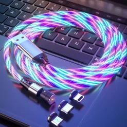 Multi Charging Cable 3.3ft 6.6ft USB A to Lightning / micro / USB C 3 A Fast Charging 3 in 1 Magnetic 540 Rotation For Samsung iPhone Phone Accessory