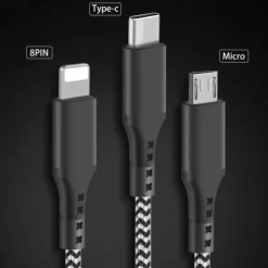 Multi Charging Cable 3.9ft USB A to Type C / Micro / IP 3 A Fast Charging Nylon Braided Durable 3 in 1 For Macbook iPad Samsung Phone Accessory