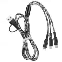 Multi Charging Cable 3.9ft USB A to Type C / Micro / IP 3 A Fast Charging Nylon Braided Durable 3 in 1 For Macbook iPad Samsung Phone Accessory