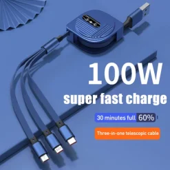 Multi Charging Cable 3.9ft USB A to Lightning / micro / USB C 3 A Fast Charging 3 in 1 Magnetic 540 Rotation For Samsung iPhone Phone Accessory