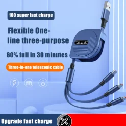 Multi Charging Cable 3.9ft USB A to Lightning / micro / USB C 3 A Fast Charging 3 in 1 Magnetic 540 Rotation For Samsung iPhone Phone Accessory