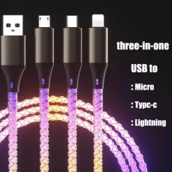 Multi Charging Cable 66W 3.9ft USB A to USB C USB C to USB C 2.1 A Charging Cable Fast Charging High Data Transfer Nylon Braided 3 in 1 Soft Touch For iPad Samsung Xiaomi Phone Accessory