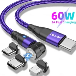 Multi Charging Cable 60W 3.3ft 6.6ft USB C to Lightning / micro / USB C 3 A Fast Charging Nylon Braided Durable Magnetic For Samsung Xiaomi Huawei Phone Accessory