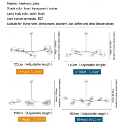 Multi Heads Magic Bean Chandelier Warm White Light Creative Art Modern Living Room Lamp Heteromorphic Nordic Simple Molecular Glass Ball Dining Room AC110V AC220V