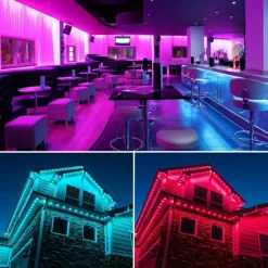 Multi Length LED RGB Strip Lights Dimmable Color Change Fairy Christmas 5050 60LED String Lights IP65 Waterproof Indoor Outdoor Rope Lights with Remote LED Strip Lighting 8x16mm AC220V