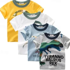 Multi Packs 4pcs Boys Crew Neck Short Sleeves White+Gray+Blue+Yellow T Shirt Tee Top Print Graphic Vacation Daily Wear 100% Cotton Spring & Summer