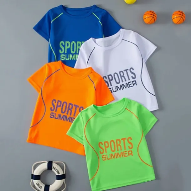 Multi Packs 4pcs Boys Crew Neck Short Sleeves T Shirt Tee Top Print Graphic Vacation Daily Wear Polyester Spring & Summer