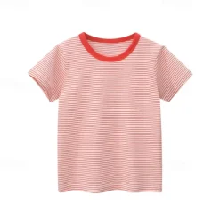 Multi Packs 3pcs Boys Crew Neck Short Sleeves T Shirt Tee Top Stripes Vacation Daily Wear 100% Cotton Spring & Summer