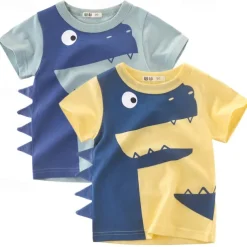 Multi Packs 2pcs Boys Crew Neck Short Sleeves Yellow+Blue T Shirt Tee Top Print Graphic Vacation Daily Wear 100% Cotton Spring & Summer