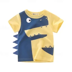 Multi Packs 2pcs Boys Crew Neck Short Sleeves Yellow+Blue T Shirt Tee Top Print Graphic Vacation Daily Wear 100% Cotton Spring & Summer
