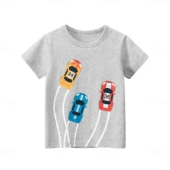 Multi Packs 2pcs Boys Crew Neck Short Sleeves Gray+Navy Blue T Shirt Tee Top Print Graphic Vacation Daily Wear 100% Cotton Spring & Summer