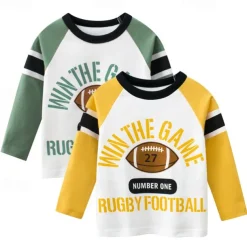 Multi Packs 2pcs Boys Crew Neck Long Sleeve Green+Yellow T Shirt Tee Top Print Graphic Vacation Daily Wear 100% Cotton Spring & Fall